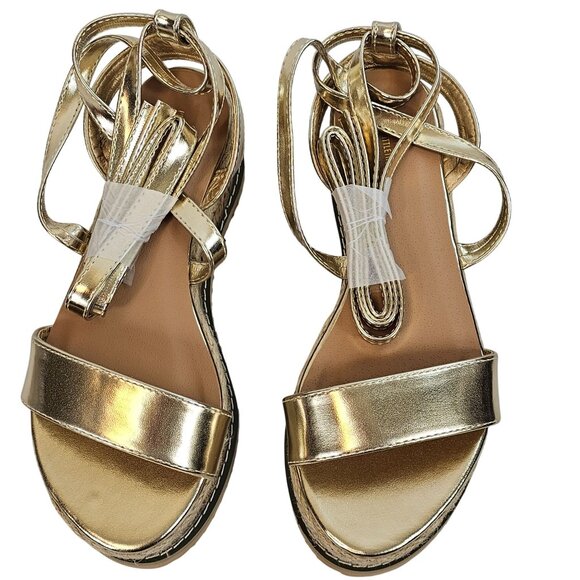 Pretty Little Thing Metallic Gold Boho Cottagecore Platform Chunky Sandals 3/36 - Picture 7 of 15